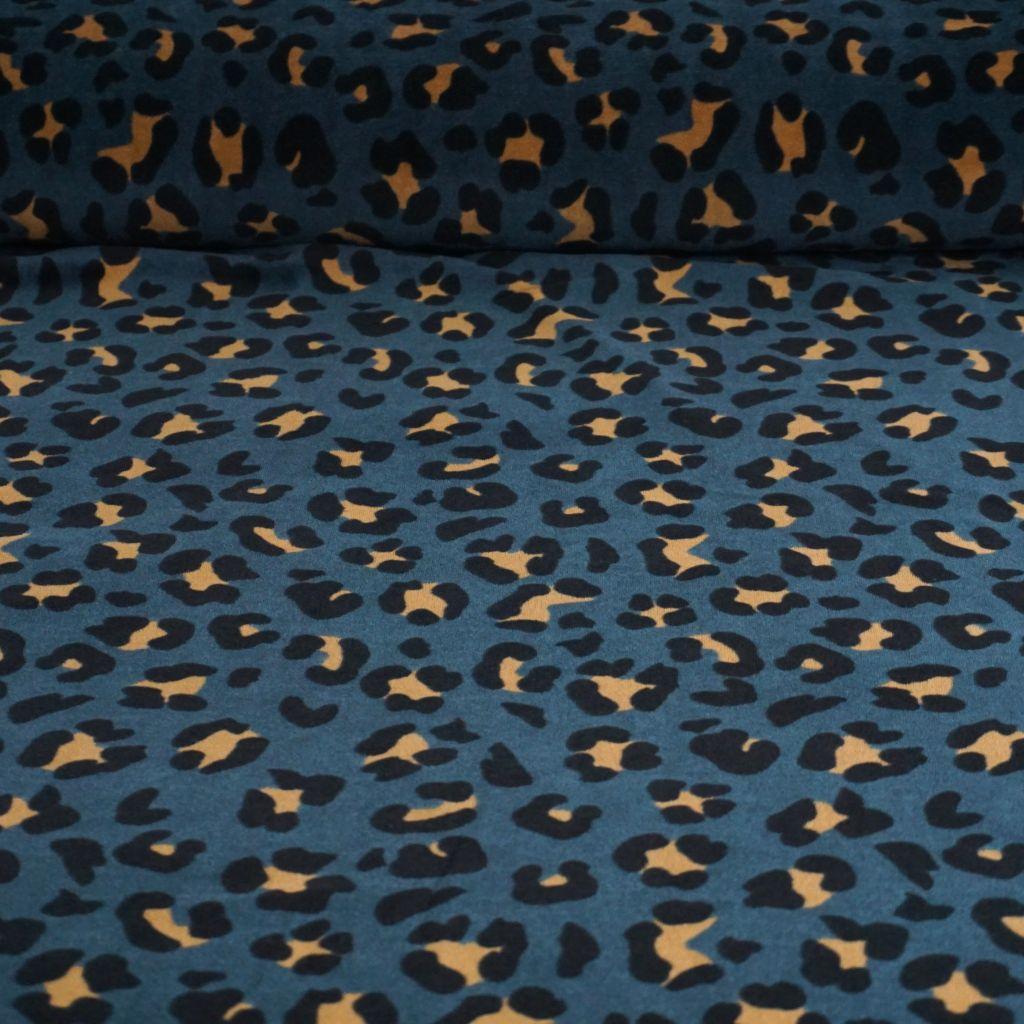 Nickistoff bedruckt Leo Animalprint petrol